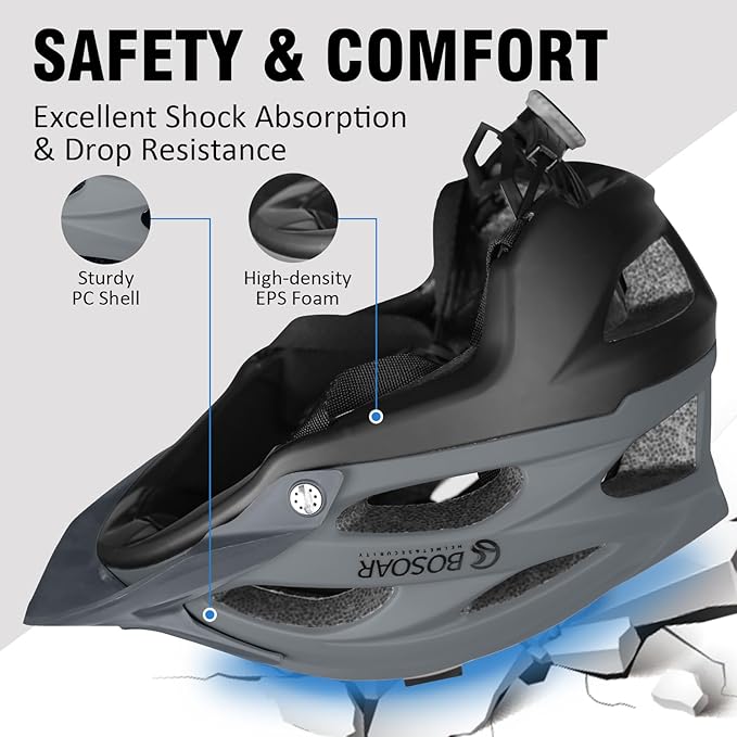 Mountain Bike Helmet,Adult Cycling Helmet with Camera Mount and Detachable Visor for Men Women Youth,Suggested Fit 55-61 Cm