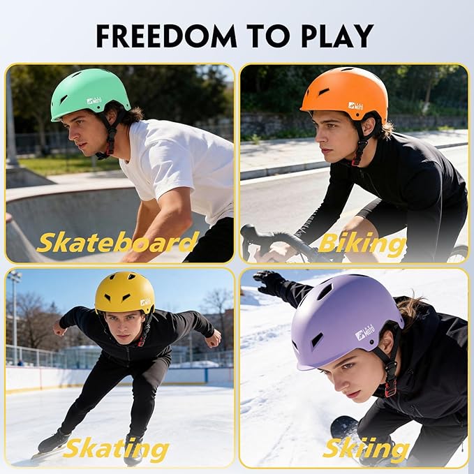 Skateboard Helmet for Adults - Adjustable Certified Safety Adults Helmet for Skateboarding Bike Bicycle Scooter Cycling Skate Skating Multisport Helmets for Women Men Boys Girls Kids Youth