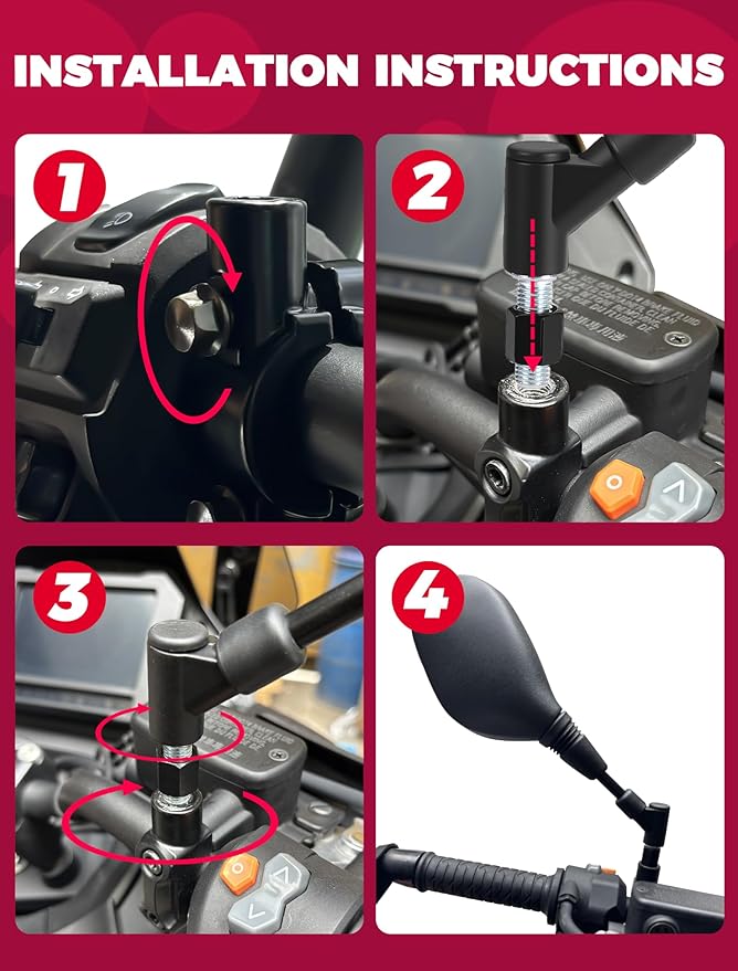ATV Motorcycle Rearview Side Mirrors Universal 360 Degrees Ball-Type Adjustable 7/8" Handlebar Mount 8mm 10mm Adapters for ATV Scooter Moped Polaris Sportsman Honda Rincon
