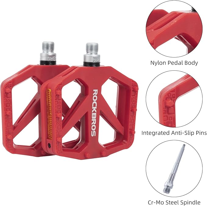 ROCKBROS Mountain Bike Pedals MTB Pedals Bicycle Flat Pedals Nylon 9/16" Sealed Bearing Lightweight Design for Road Mountain BMX MTB Bike