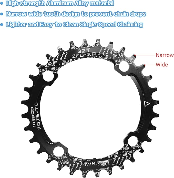 ZTZ Mountain Bike 170mm Crankset with 104 BCD 32/34/36/38T Chainring, Aluminum Alloy MTB Crank Narrow Wide CNC Round Chainring Bolts Fit for Mountain Bike, Road Bike Crank
