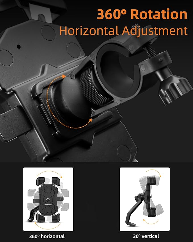 ROCKBROS Bike Phone Holder Mount for 4.5''-7.1'' Phones, Quick Release Handlebar Clamp, 360 Rotatable Motorcycle Mount