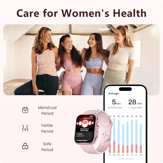 Smart Watch for Men Women, Bluetooth Call, 120+ Sports Modes, Sleep Tracking, Step & Calorie Counter, Water Resistant Smartwatch for Android iPhone (Pink)