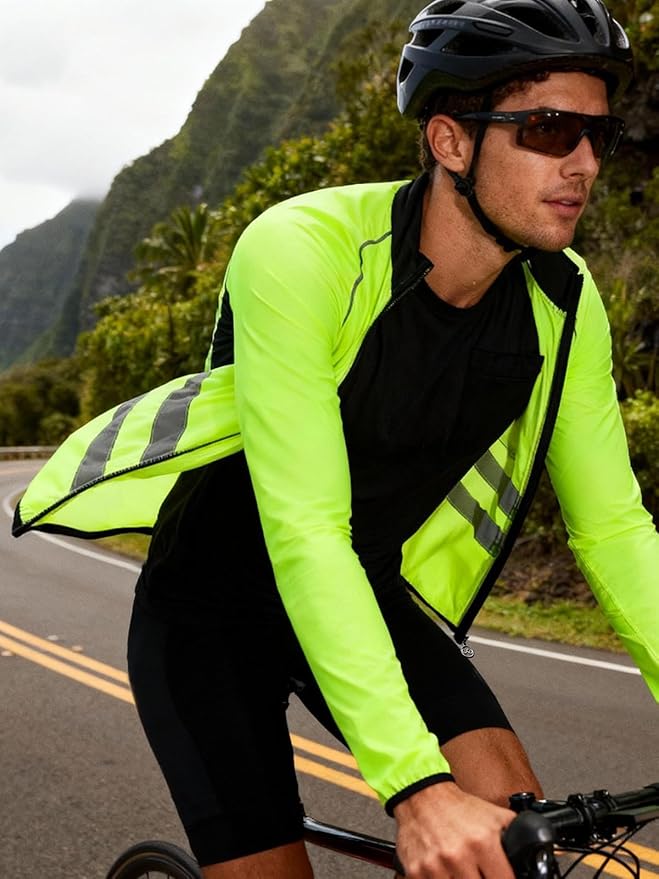 WOSAWE Men's High Visibility Cycling Wind Jacket Water Resistance Reflective Windbreaker