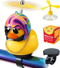 Rubber Duck Bike Decorations [New Stable Clamp Mount] Cute Squeak Duck Bike Bell [Two Helmet Propeller] Funny Bike Accessories E Scooter Motorcycle Cycling Gifts