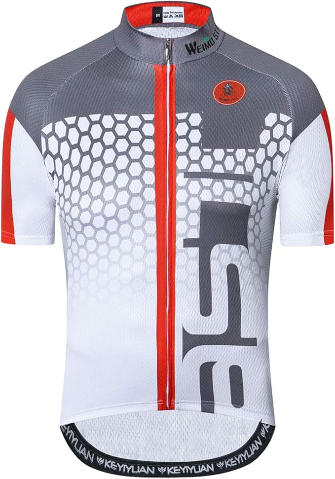 Cycling Jersey Men USA Summer Bike Short Sleeve 3-Pockets Breathable Quick-Dry Shirt S-3XL