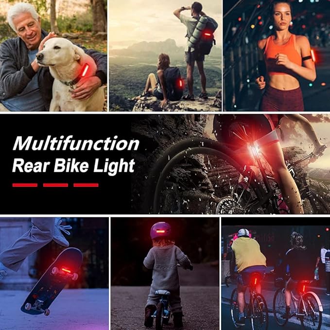 Super Bright Bike Laser Light USB Rechargeable Bike Tail Light Rear and Front Cycling Lights 5 LED 6 Modes Waterproof Mountain Bicycle Light with Safety Warning Lamp for Bicycle Night Riding