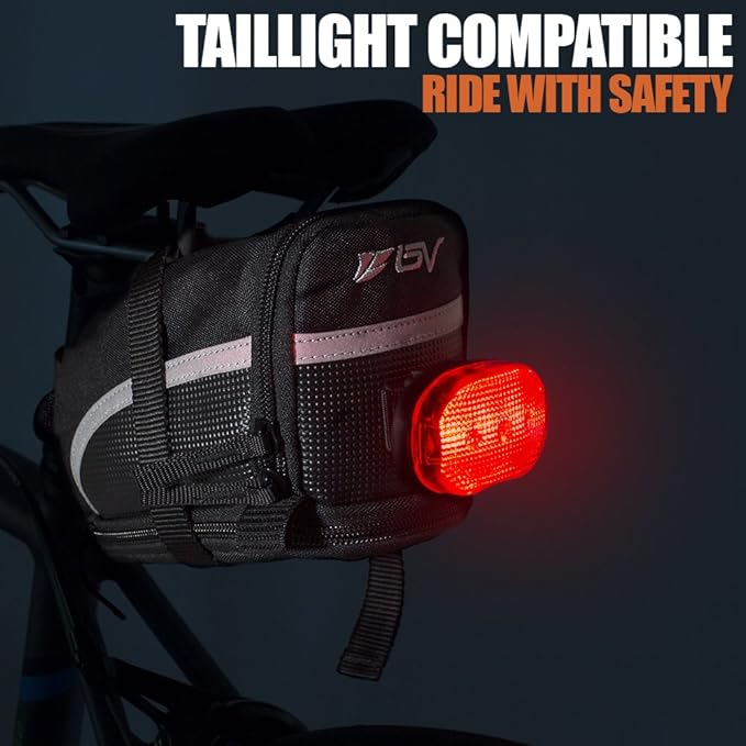 BV Strap-On Bike Bag with Reflective Material - Saddle Bag with Seperate Divider for Small Items for All Your Essentials - Bike Pouch with Taillight Hanger for Maximum Safety