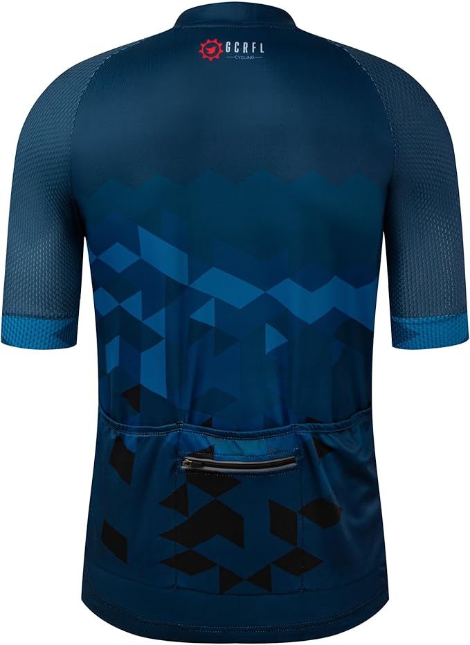 GCRFL Men's Cycling Jersey Short Sleeve Biking Shirt with 3 Rear Pockets + Zipper Pocket Breathable Quick Dry Bicycle Jersey