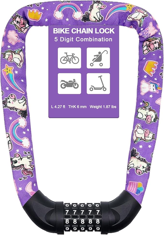 NDakter Bike Lock, 5 Digit Combination Heavy Duty Anti Theft Bicycle Chain Lock, 2.62/3.2/4.27/5/6Ft Long, High Security Resettable, Suitable for Bike, Scooter, Door, Gate, Fence-4/6mm Thick