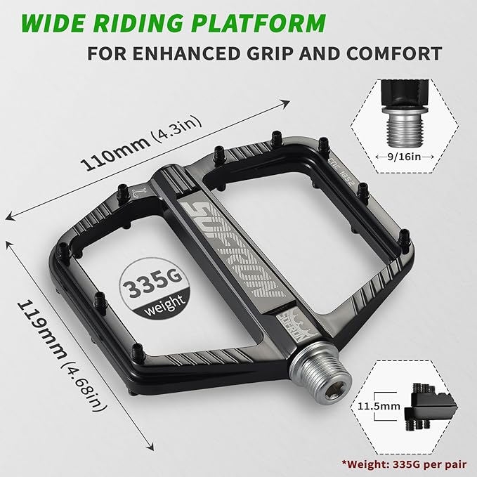 MTB Bike Pedals, Lightweight Mountain Bicycle Pedals for BMX/Road Bikes -Universal Aluminum Alloy Large Platform Pedal