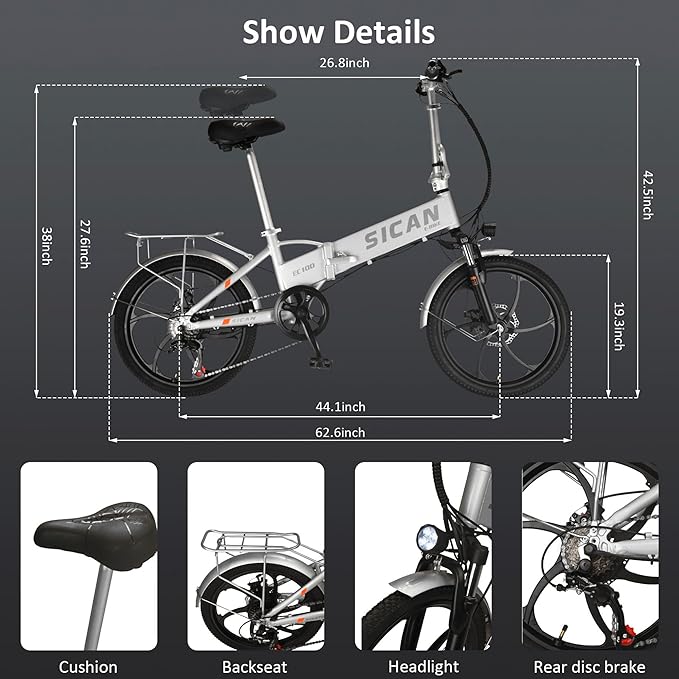 Electric Bike for Adults, 1000W Peak Motor & 35Mph, 7-Speed Foldable Bicycles for Commuter, Travel, Outdoor, Camping