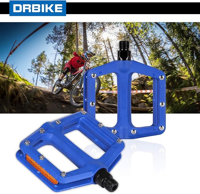 DRBIKE Mountain Bike Pedals MTB Pedals 9/16" Sealed Bearing Lightweight Nylon Bicycle Flat Platform Pedals for MTB BMX Road Bike Kids Bike Replacement Pedal