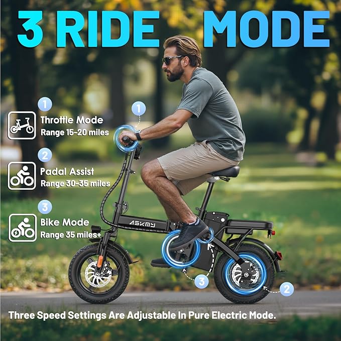 Foldable Electric Bike for Adults and Teens, 700W Peak Motor Ebike with 30-60 Miles PAS Range, 14" Folding Mini E Bike for Commute, Electric Bicycle with 48V Removable Battery
