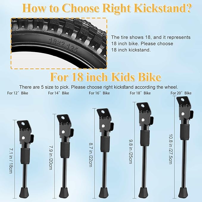 SEISSO Bike Kickstand for Kids Bike for 18 in Wheel, Universal Rear Mount Bicycle Kickstands, Replacement Single Side Steel Child Kick Stand for 18" Wheel
