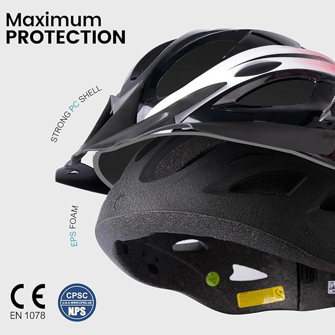 Adult Bike Helmet for Commuting and Cycling, Bicycle Helmet with Rechargeable Rear LED Light & Magnetic Goggles & Removable Sun Visor, Mountain and Road Bicycle Helmets for Men and Women 3 in 1