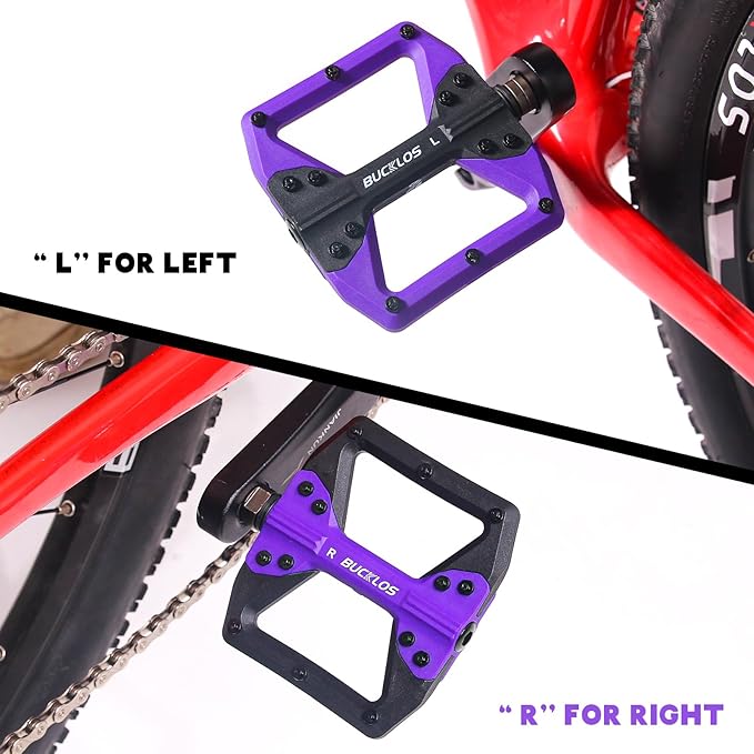 BUCKLOS MTB Flat Pedals Mountain Bike Pedals, 3 Bearings CNC Adult Road Bike Pedals, Bicycle Platform Aluminum Alloy Non-Slip Pedal for Gravel Bike/BMX 9/16"(Black)