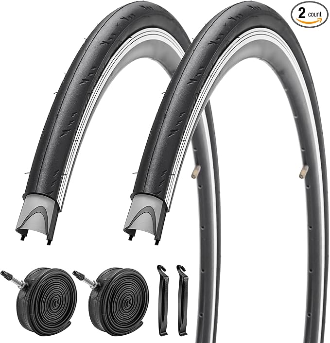 2 Pack 700x23C/25C/28C/35C/38C Bike Tires Plus Bike Inner Tubes Presta Valve 48mm or Schrader Valve 48mm Foldable Replacement Tires for Road Bicycle