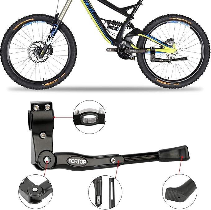 Bike Kickstand for Adult Bicycle, Adjustable Aluminum Bicycle Stand for 24–29 Inch Bikes, Easy Install Replacement Kickstand