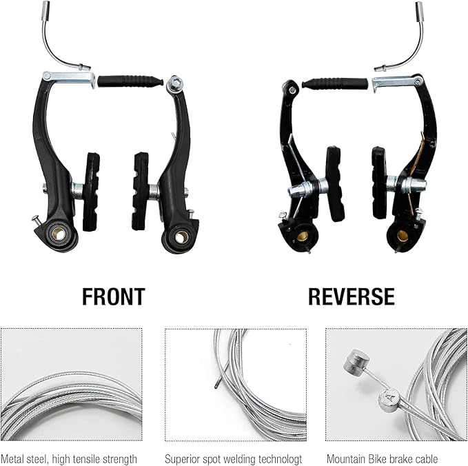 EATAKWARD 2 Pairs Bike Brake Set, Universal Complete V Bike Brakes Set for Most Mountain Bicycle, Including Road Bike Brakes Cables, Front Back Wheels End Caps,End Ferrules-Black