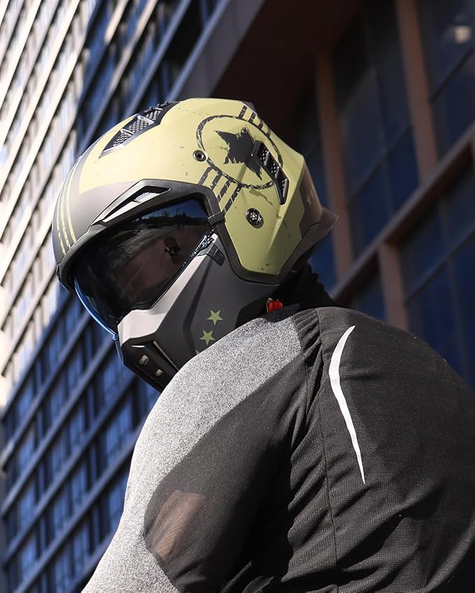 ILM Open Face Motorcycle 3/4 Half Helmet for Men and Women, Vintage Retro Helmet with Visor for Moped ATV Cruiser Scooter DOT Model Z302(Army Green,XX-Large)