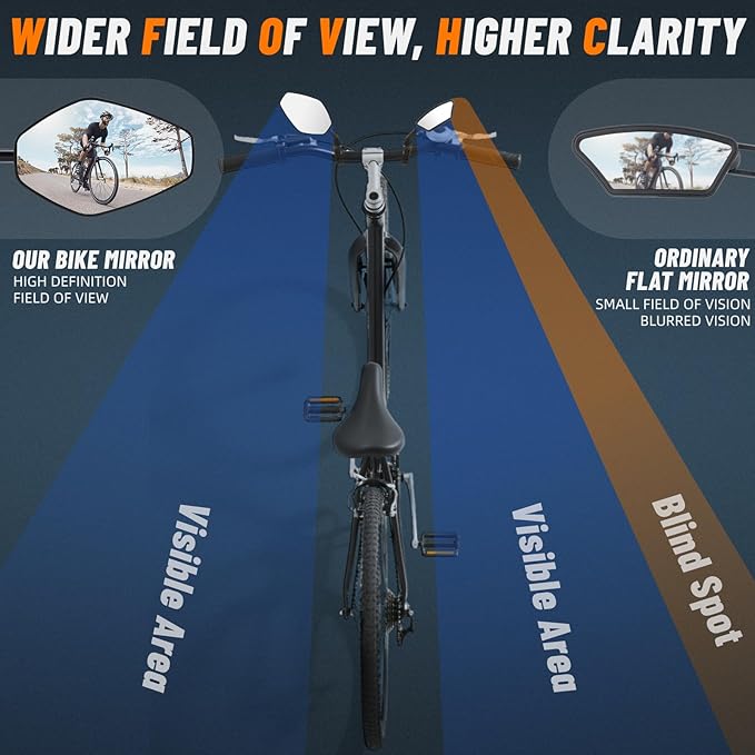 West Biking Bike Mirror, 360° Adjustable HD Shatterproof Bicycle Mirror, Aluminium Alloy Mirror Stem Provides Exceptional Stability,Handlebar-End Rear-View Mirror Suitable For E-Bike(Left)
