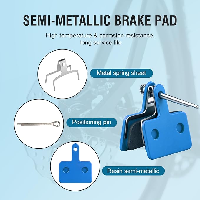 4 Pairs Bike Brake Pads, Disc Brake Pads (Resin,Semi-Metallic) for Mountain Bike Disc Brakes, Bicycle Brake Pads Compatible with TRP Tektro Shimano Deore Br Ebike Brake Pads