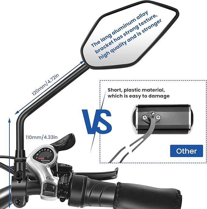 Bike Mirror Handlebar Mount Adjustable, Bike Mirrors for Ebike Bicycle Mirrors for Handlebars with Scratch Resistant Glass, Bike Rear View Mirror for Scooter, Motorcycle, Bike Accessory Right