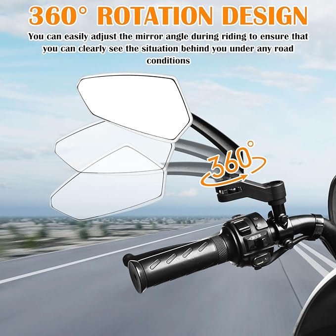 Hestya 1 Pair Handlebar Bike Mirror 360° Rotatable and Adjustable Universal Fit Rearview Bicycle Mirrors Glass Lens Safe Cycling Accessories for Scooter, E-bikes, Mountain Bikes, Road Bicycles