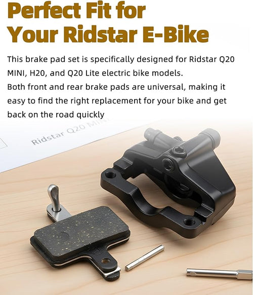 2 Pairs E-Bike Brake Pads for Ridstar Q20 MINI / H20 / Q20 Lite, Metallic Front & Rear Disc Brake Pads Set, Quick Installation & Quiet Braking