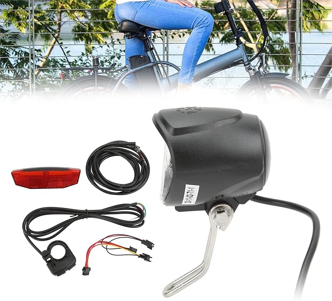 3 in 1 Ebike Headlight and Tail Light Sets, 12V to 72V Front Rear Warning Lights Kit, Double Switch, 4 Bright LED Beads, Safety Riding Warning Kit for Night Cycling