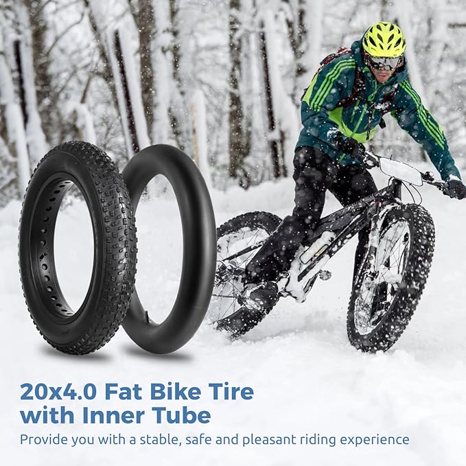 2 Pack 20x4.0 Fat Tire and Tubes Set, Folding 100-406/20 x 4 Fat Tire for Ebike, 20 Inch Fat Bike Tires with AV Valve Inner Tubes, All Terrain Electric Bike Tires for Snow, Sand, Street