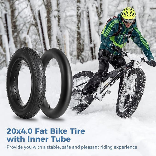 2 Pack 20x4.0 Fat Tire and Tubes Set, Folding 100-406/20 x 4 Fat Tire for Ebike, 20 Inch Fat Bike Tires with AV Valve Inner Tubes, All Terrain Electric Bike Tires for Snow, Sand, Street