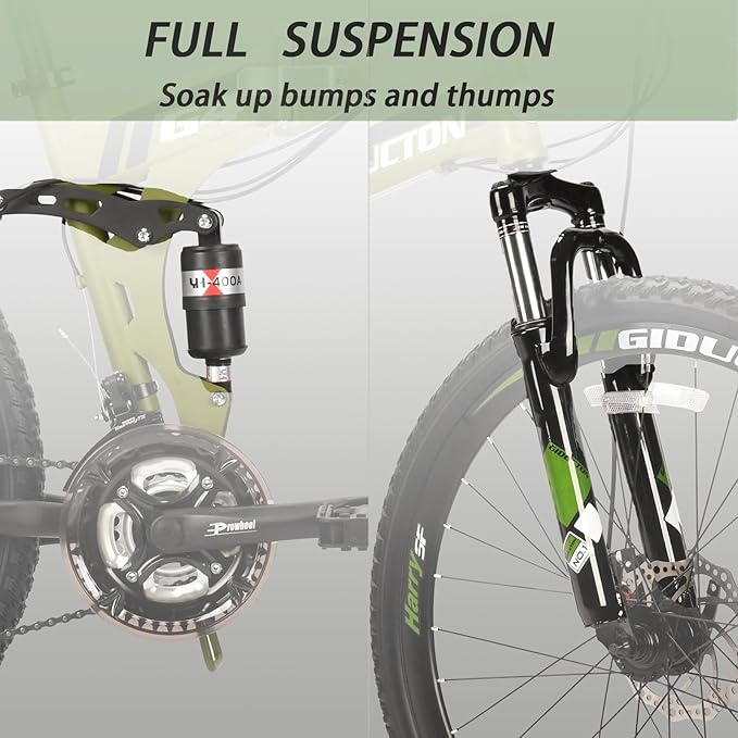 EUROBIKE Folding Bike,26 Inch Full Suspension Folding Mountain Bike,Dual Disc Brake 21 Speed Bicycle for Adults Men or Women Bikes