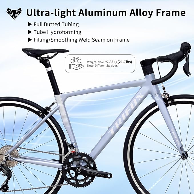 TRIFOX Super Light Aluminum Road Bike, Aircraft-Grade Aluminum Frame,20-Speed Lightweight Racing Bicycle with Shimano Tiagra 4700 Derailleur System, 700C Wheels