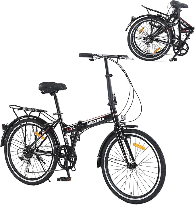 24" Folding Bikes for Adults 7 Speed City Commuting Folding Bicycle with Steel Frame/Front and Rear are V Brakes Compact Folding Bike for Adults Men and Wome No Assembly Required