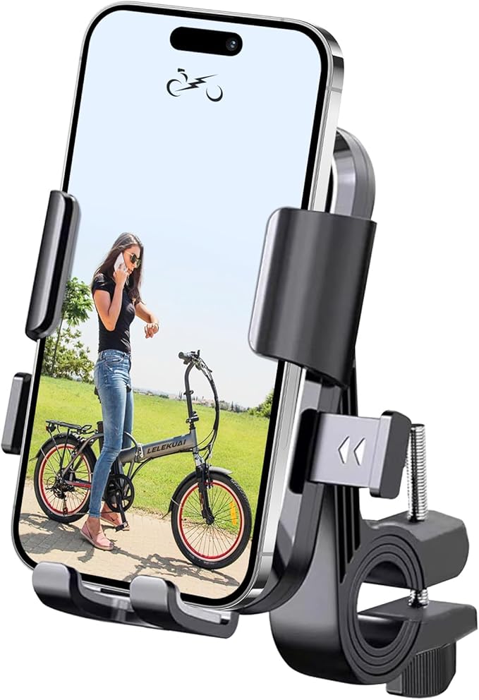 Bike Phone Mount for Motorcycle & Ebike – Anti-Shake Handlebar Phone Holder, Universal Cell Phone Mount, Easy Install, Fits iPhone & Android