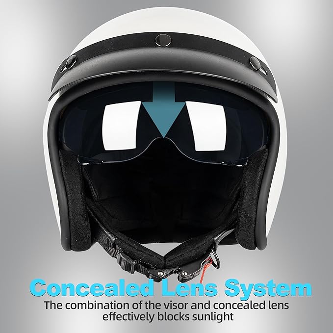 3/4 Open Face Retro Motorcycle Helmet Vintage Helmet for Motorbike Casco, Moped, Cruiser, Bobber, and Chopper - DOT Approved