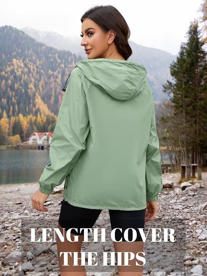 Packable Rain Jacket Women Waterproof Lightweight Jacket With Hood Womens Windbreaker Jacket S-XXL
