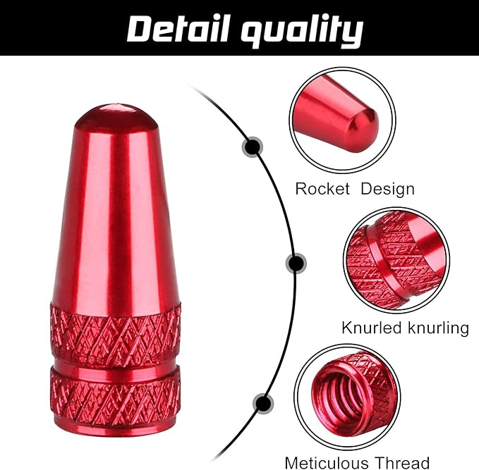 Aluminum Presta Valve Stem Caps – Red Tire Air Dust Covers for Bike (4 Pack) – Fit French Valves on Road, MTB, Hybrid, Racing, Fitness, Folding & Fat Bikes