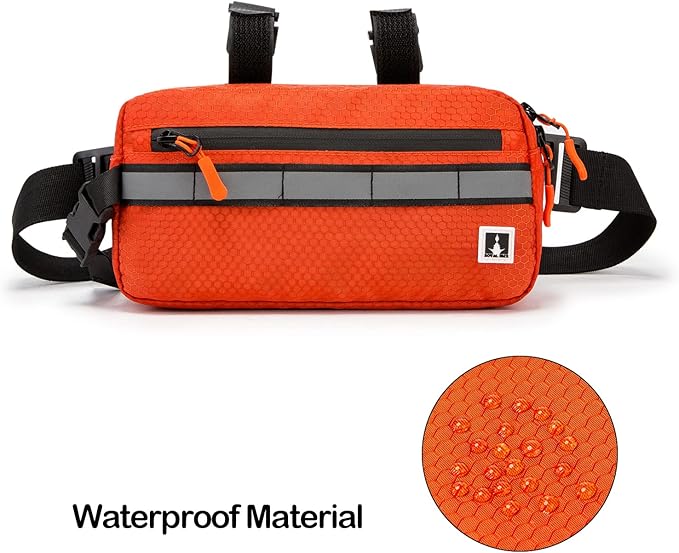 ROYALFAIR Waterproof Bike Handlebar Bag with Reflective Strips & Shoulder Strap, Bicycle Front Frame Storage Pouch for Mountain Road Cycling Commuting (Orange)