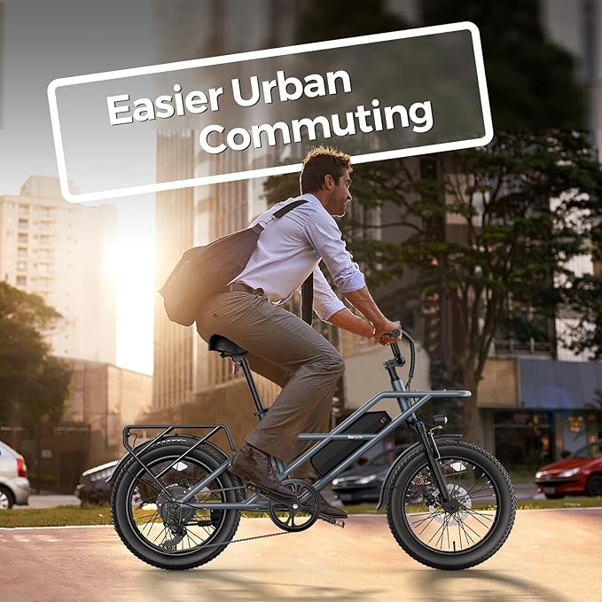 1800W Peak Electric Bikes for Adults 20" Fat Tire E Bike with 90 Miles Max Range 28 MPH Electric Bicycle Step-Thru Ebikes with 48V Removable Battery 7 Speed