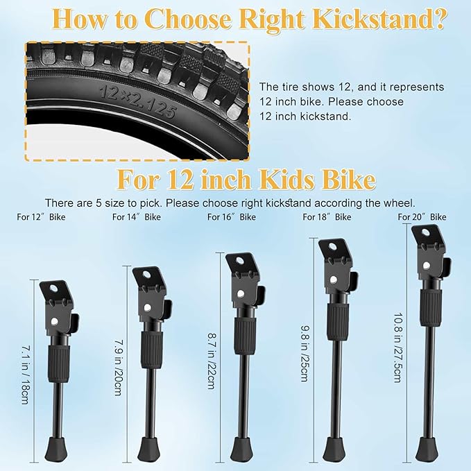 SEISSO Bike Kickstand for Kids Bike, Universal Rear Mount Bicycle Kickstands, Replacement Single Side Steel Child Kick Stand for 12" Wheel (For 12 in Wheel)
