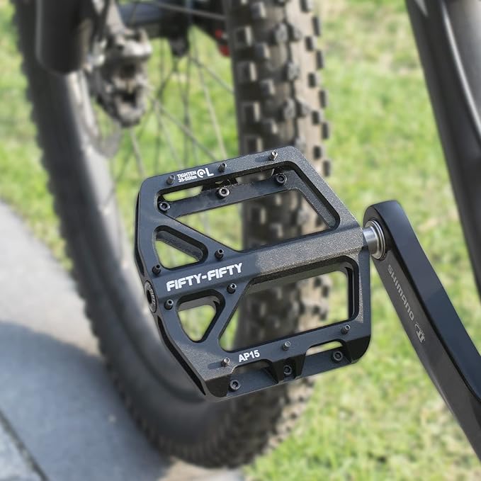 FIFTY-FIFTY Mountain Bike Pedals, Non-Slip and Aluminum Alloy Bicycle Flat Pedals, 9/16" Sealed Bearing, Lightweight and Wide Platform for All Mountain, Enduro, Downhill, E-Bike, MTB