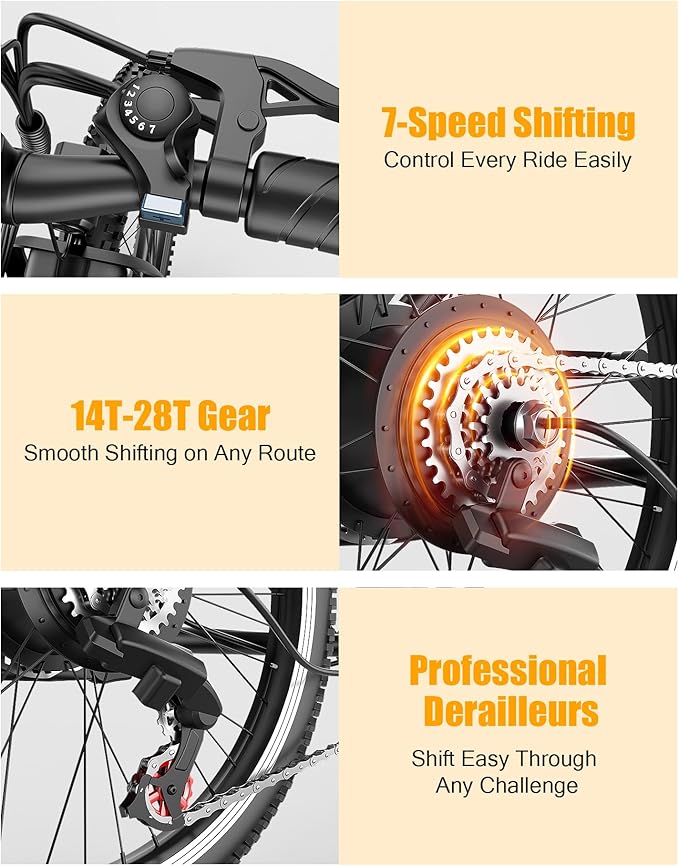 Electric Bike for Adults, 1500W Peak E bike with 48V 12Ah Internal Removable Battery, 26" Electric Bicycle Up to 25MPH, 65 Miles Long Range, 5 Modes & 7 Speeds, Lightweight Cruiser E-bike for Commute