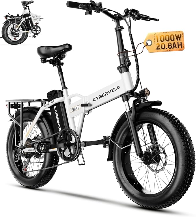 YorkE 1000W Folding Electric Bike, 48V 20AH Large Removable Battery E Bike, 30+MPH, 80 Miles Max Range, 20" Fat Tire Electric Bike for Adults, Adult Electric Bicycles for Commute, 7-Speed