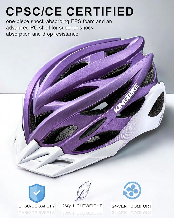 KINGBIKE Bike Helmet for Adult Men Women Youth Road Commute Mountain Cycling Helmets with USB Rechargeable Light Replaceable Padding and Visors Lightweight 20.4-23.6in