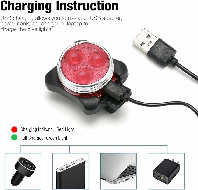 Rechargeable Bike Light Sets,Super Bright Front Headlight and Rear LED Bicycle Lights,650mah Lithium Batteries,4 Light Mode Options (2 Light Sets [Total of 4 Lights])