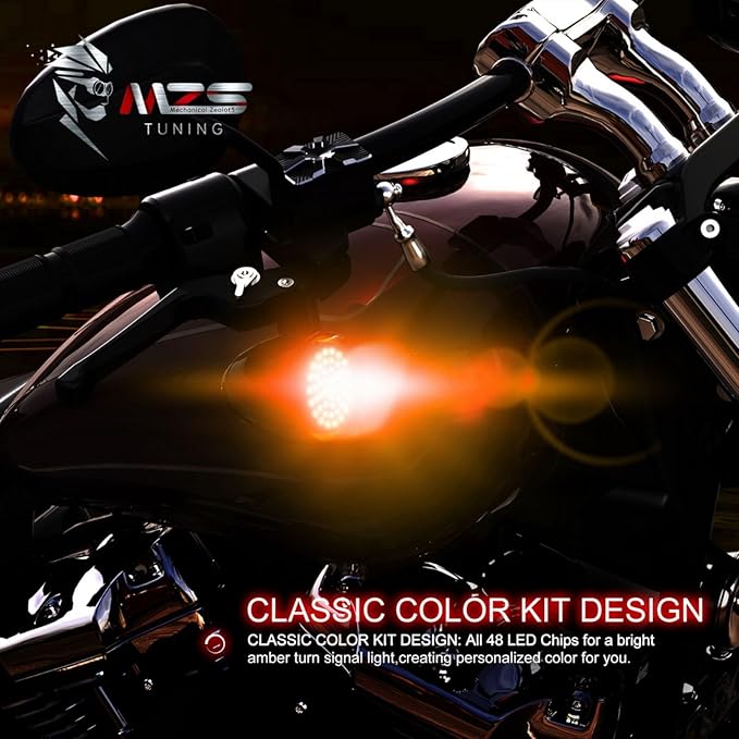 MZS 1156 Rear Motorcycle LED Turn Signals, Amber Upgraded LED Beads 2" Bullet Style Single Contact Compatible For Most Family Motorcycles-Pack of 2