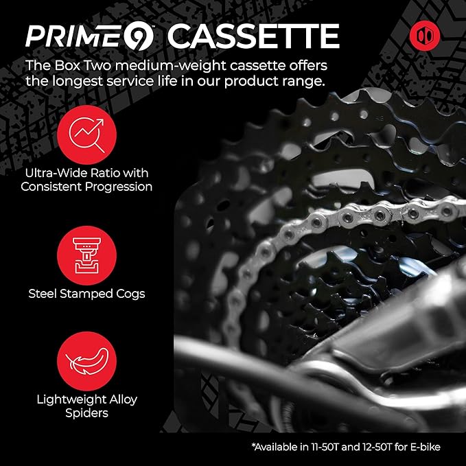 Box One/Two Prime 9 X-Wide 11-50T Range Multi Shift Drivetrain Cycling Groupset Shifter Rear Derailleur Bike Cassette Chain Shift Cable & Housing Kit